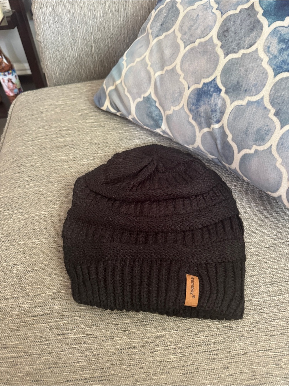 ***2/$15*** Warm Black Knit Beanie with Tan Logo Patch